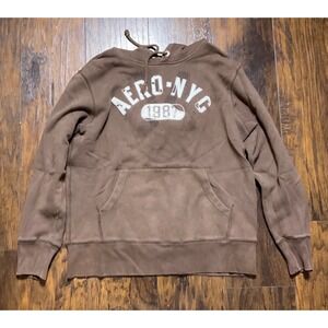 Aeropostale AERO-NYC 1987 Brown Hoodie Mens Medium Y2K Pullover Sweatshirt